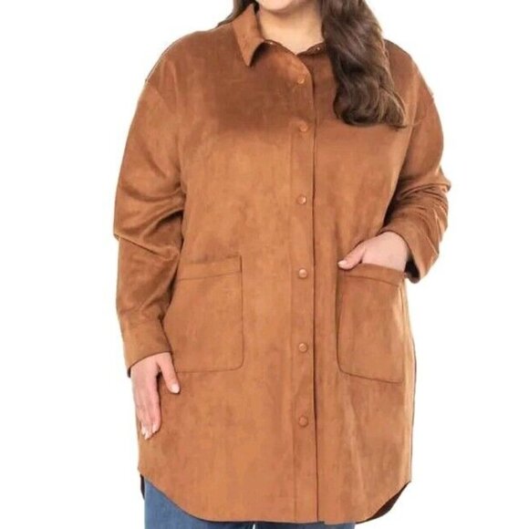 New Well Worn Women's Soft Faux Suede Shirt Jacket Size XXL Brown Longline Boho - Picture 6 of 13